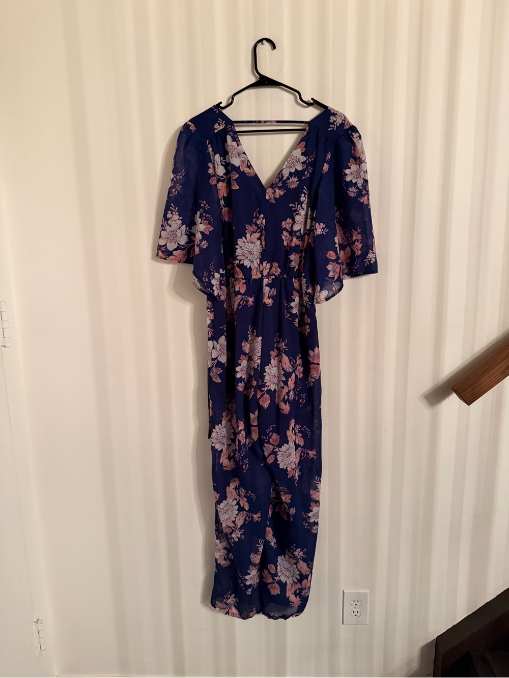 Floral Navy Chiffon Flowy Jumpsuit - Blue Pink Floral - Picture 4 of 5
